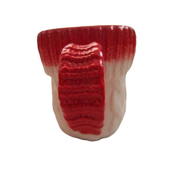 Anthropologie Christmas Cable Knit  Ceramic Stocking Boot Mug Red White EUC - Picture 6 of 14